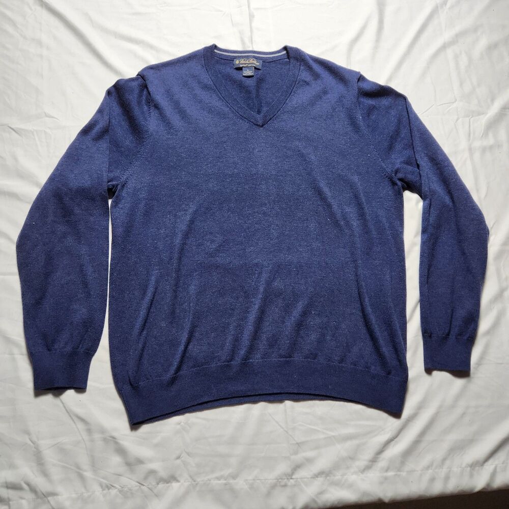 Brooks Brothers Mens Large 100% Supima Cotton V Neck Sweater Blue Navy